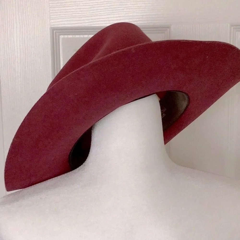 Vintage American Hat Co. Merlot Long Oval Western Hat Maxi Felt Pure Wool Size 7 - Picture 7 of 11